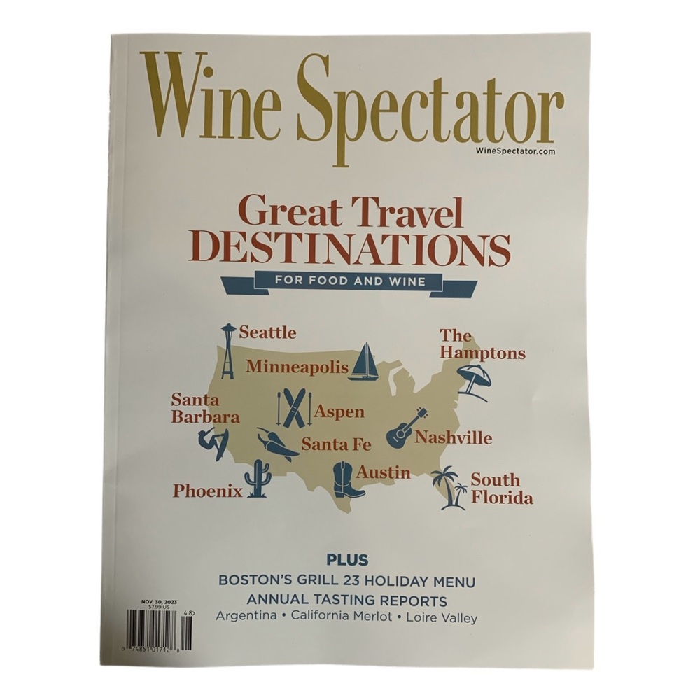 Wine Spectator Magazine November 30 2023 Great Travel Destinations Holiday Menu